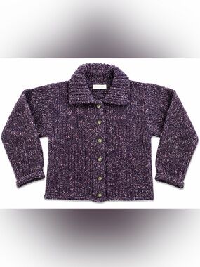 Relais Chunky Knit Button Cardigan Sweater Purple Space Dye Women’s OS